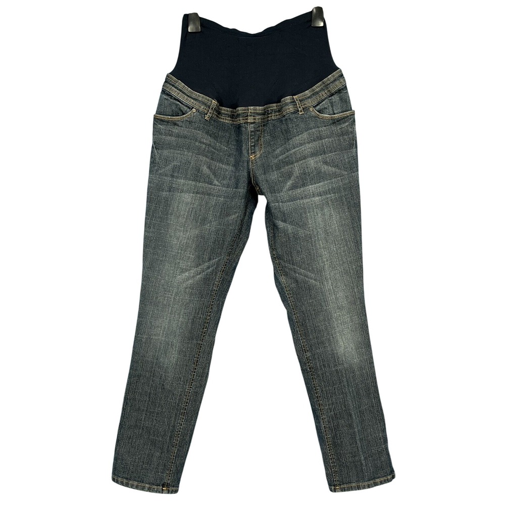 DUO MATERNITY Women's STRETCH DENIM 4-Pocket BELLY BAND Straight Leg JEANS Sz L